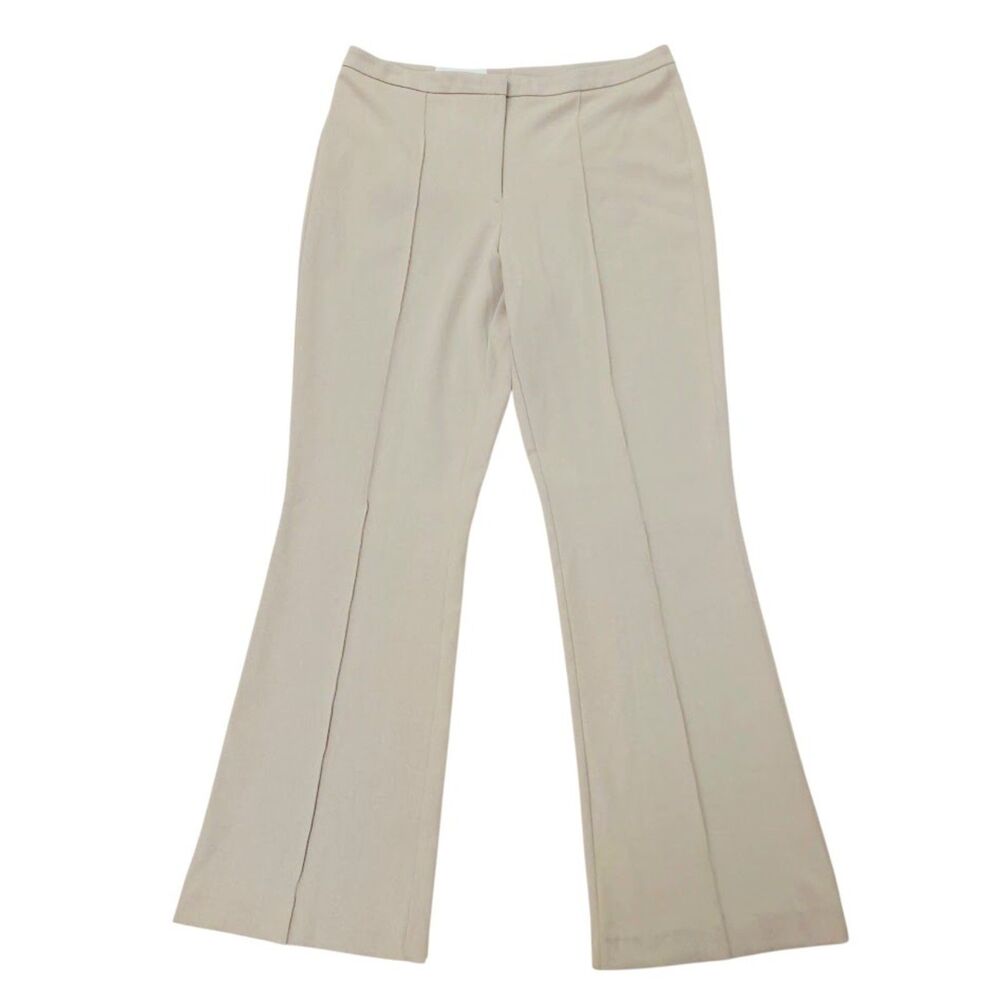 Zara Trousers Womens Large Beige High Rise Flare Leg Stretch Work Office - Picture 1 of 12